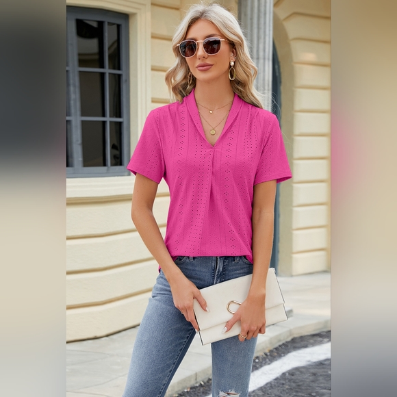 Eyelet Short Sleeve Blouse - Picture 3 of 6